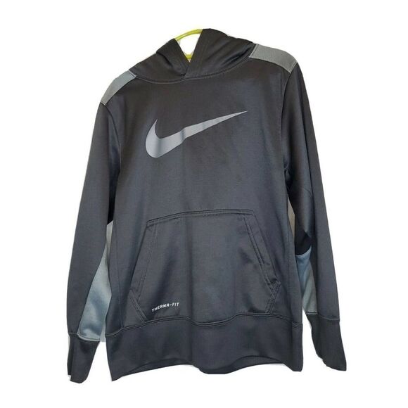 Boy's Nike Therma-Fit Grey Grey Swoosh Hoodie Sweatshirt Size Youth Small - Picture 2 of 6
